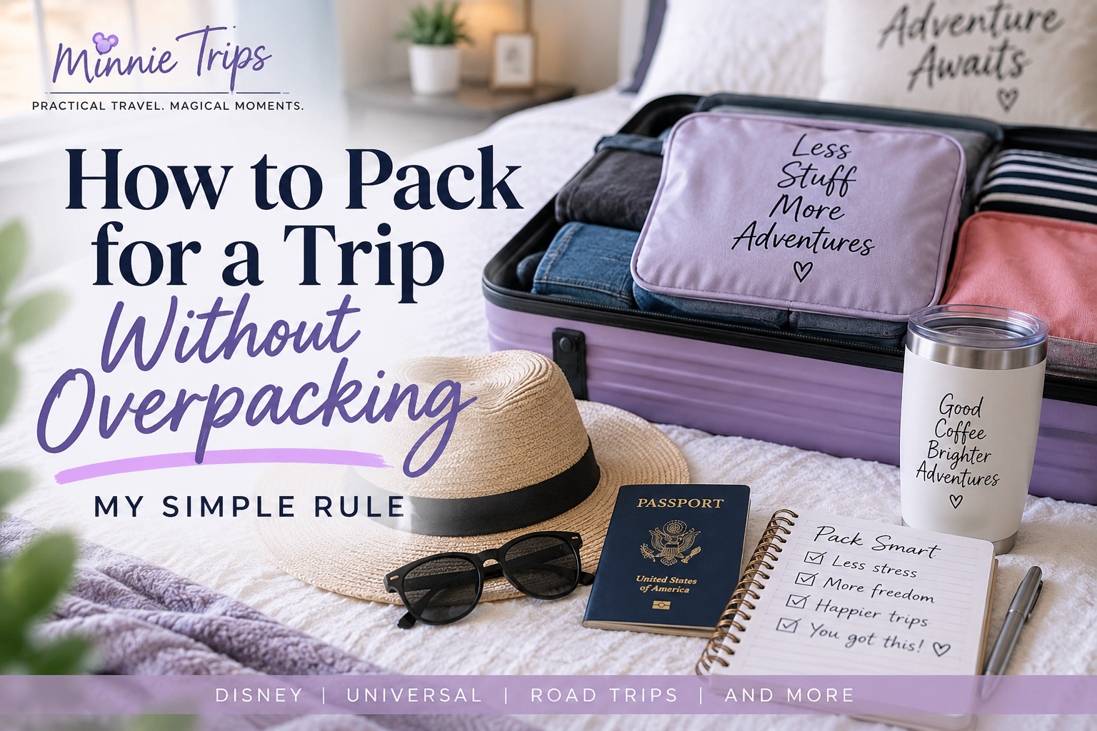 Open suitcase with packing cubes and travel essentials for packing without overpacking