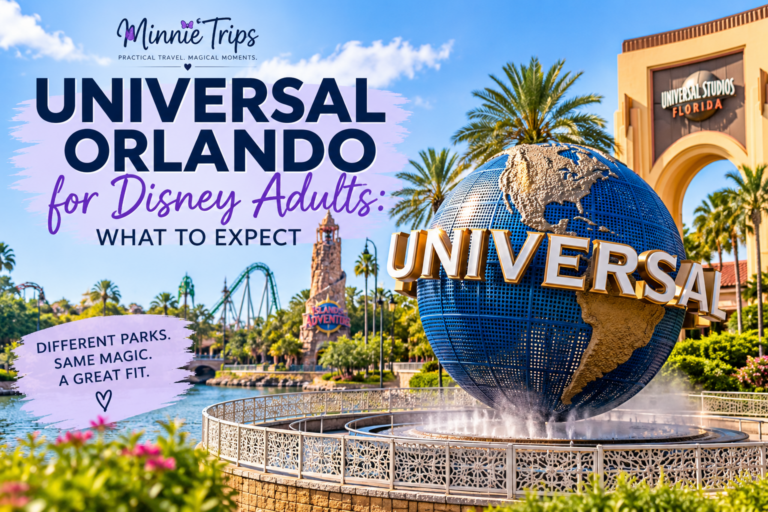 Universal Orlando globe and park entrance for Disney adults visiting Universal Orlando